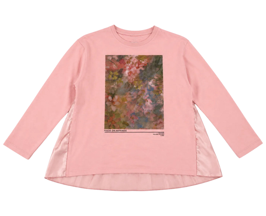 9 Zara Girls Light Pink Graphic Printed Long Sleeve Blouse - Image 1