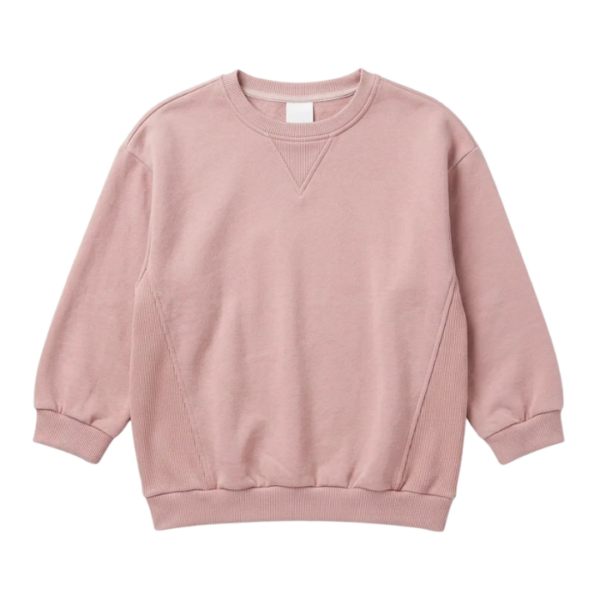 Zara Girls Dusty Rose Crew Neck Ribbed Details Long Sleeve Sweatshirt
