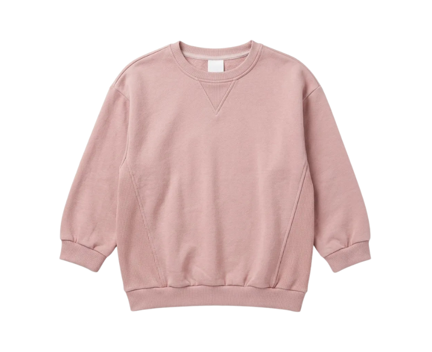 9 Zara Girls Dusty Rose Crew Neck Ribbed Details Long Sleeve Sweatshirt - Image 1