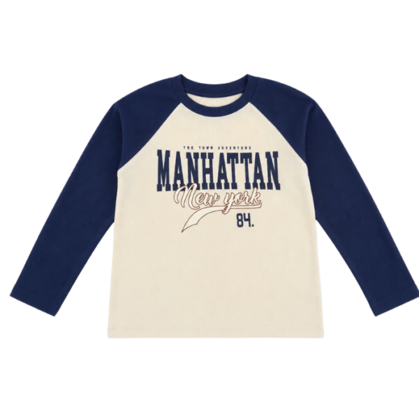 Zara Boys Navy Light Beige New York Printed Blouse