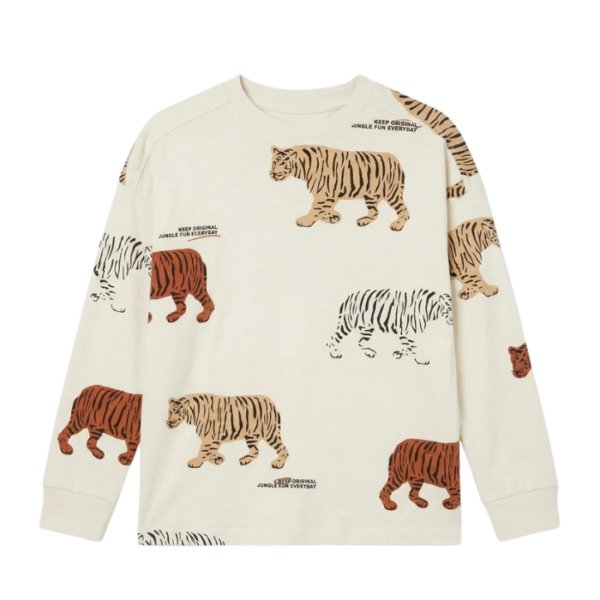 Zara Boys Beige All Over Tiger Print Long Sleeve Blouse