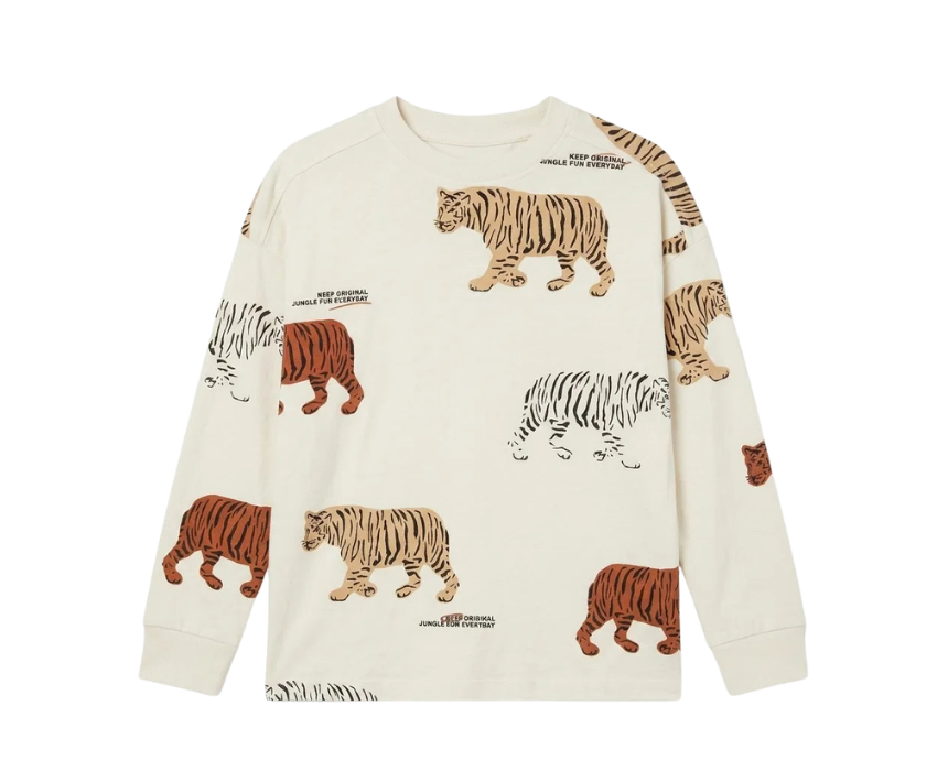 9 Zara Boys Beige All Over Tiger Print Long Sleeve Blouse - Image 1