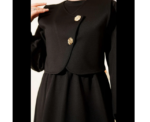 Black Vest Dress Set With Gold Buttons - Image 