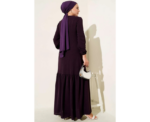 Plum Tie Up Dress With Stone Embellished Eyelet Detail - Image 