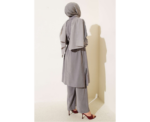 Gray Premium Quality Buttoned Belted Long Tunic Two Piece Set - Image 