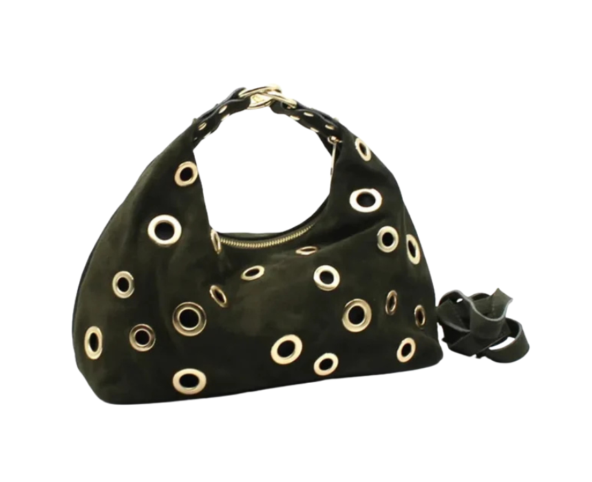 9 Brown Leather Bag With Oversized Gold Eyelets - Image 1