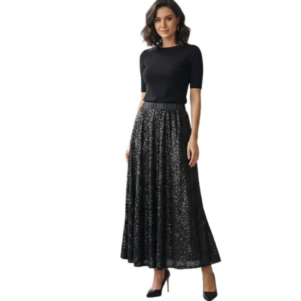 Sequin Maxi Skirt Black