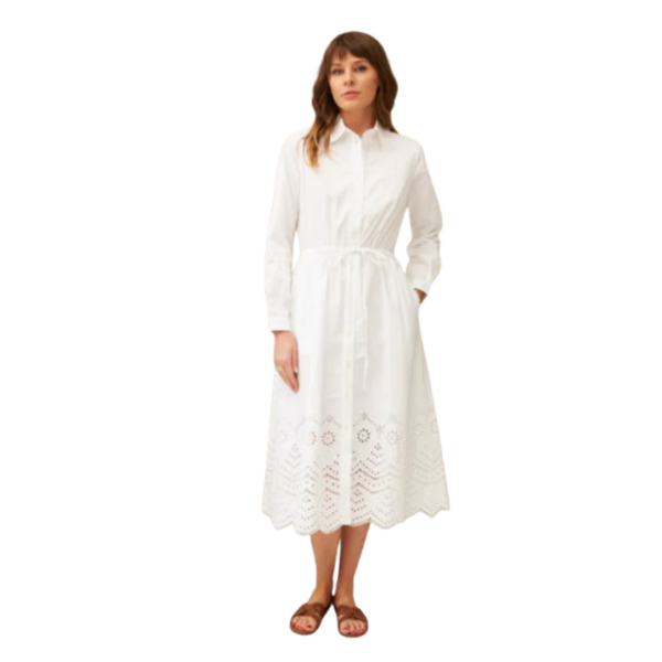 Long White Dress With Embroidery On The Bottom