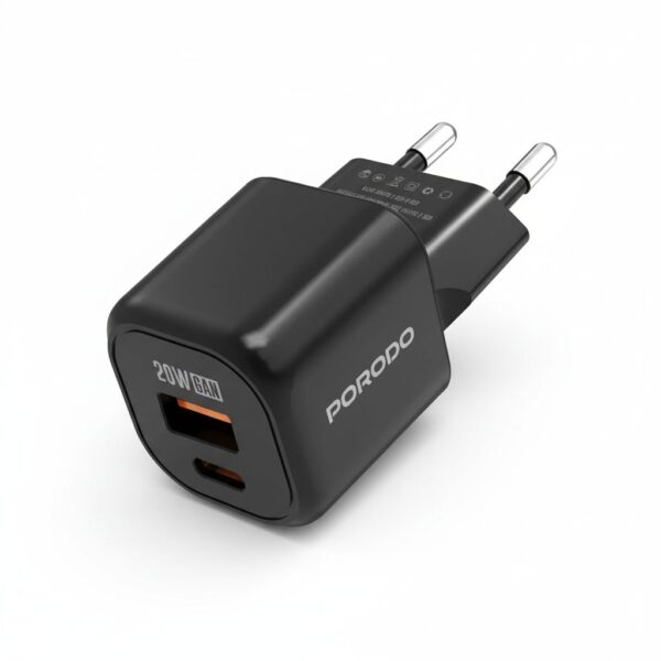 Pd20W+Usb Eu Gan Qc3.0 Fast Charger - Black#PD-FWCH060-BK