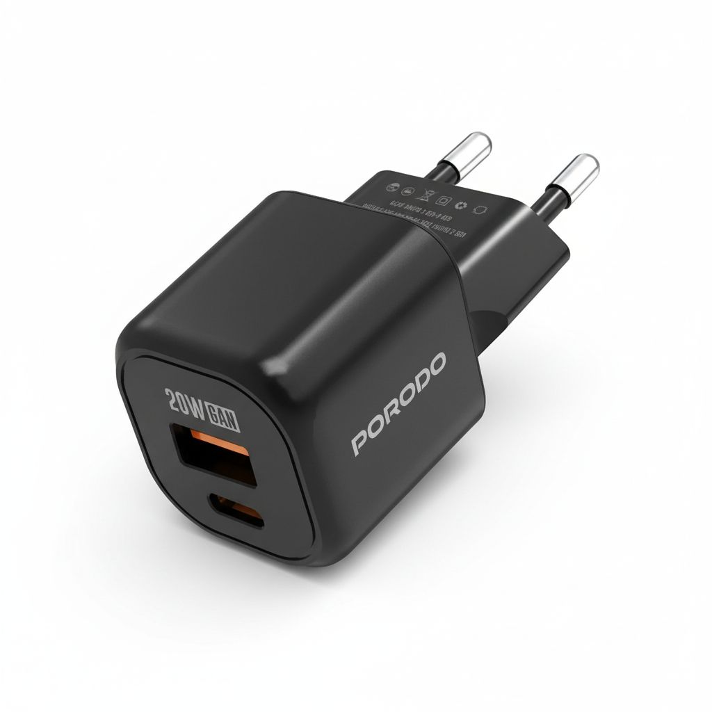 990478137226-1 Pd20W+Usb Eu Gan Qc3.0 Fast Charger - Black#PD-FWCH060-BK