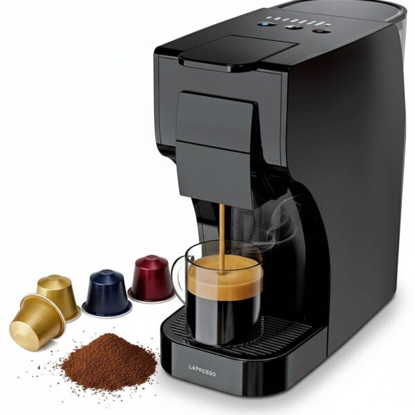 3 In 1 Capsule Coffee Maker with 220V- 240V/50-60Hz+VDE Plug -Black | Coffee Machine#LPCM6618BK