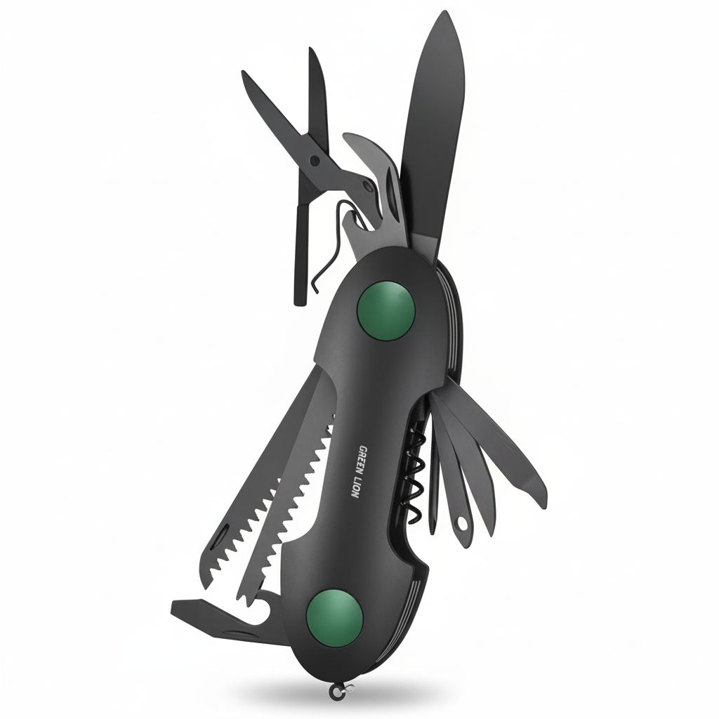 9904907016588-1 14 IN 1 Tool - Multi Tool Key Chain Knife - Black#GN14N1MTOLBK