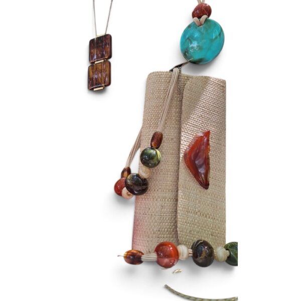 Straw Clutch with Brazilian Stone