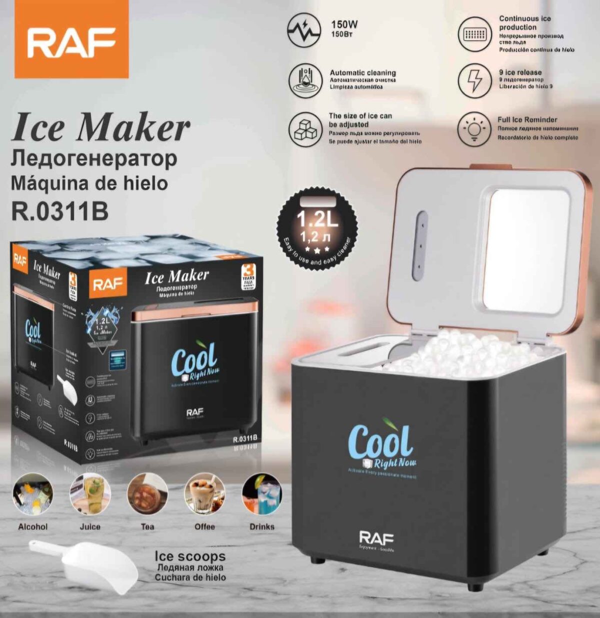 Raf R311R ice maker RAF New Commerical Household Automatic Countertop Portable Small Mini Ice Cube Maker Machine for Home Automatic Cleaning