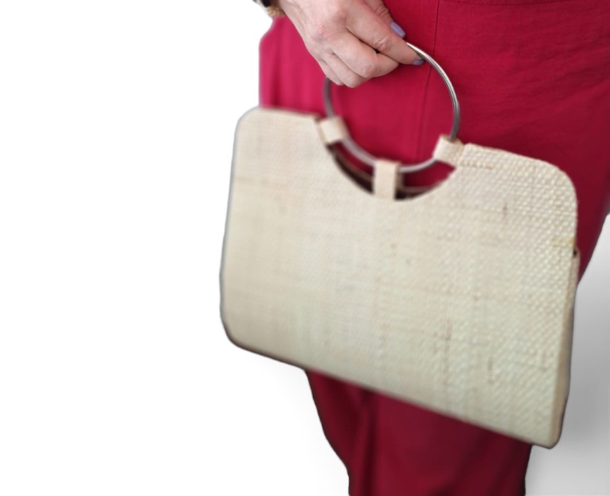 Handbag-1.jpg Straw Hand Bag, Light Beige - Image 1
