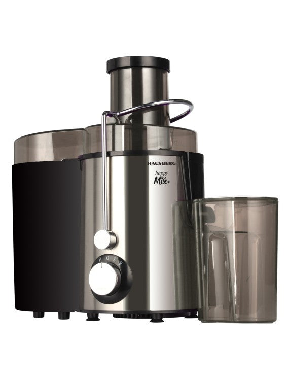 IMG-1538 Fruit and vegetable juicer Hausberg HB-7645, 600 W, 2 speeds + Turbo, pulp container 1 l, juice container 550 ml, push accessory, black + silver