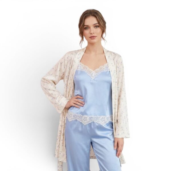Satin Pyjama Robe Set Blue