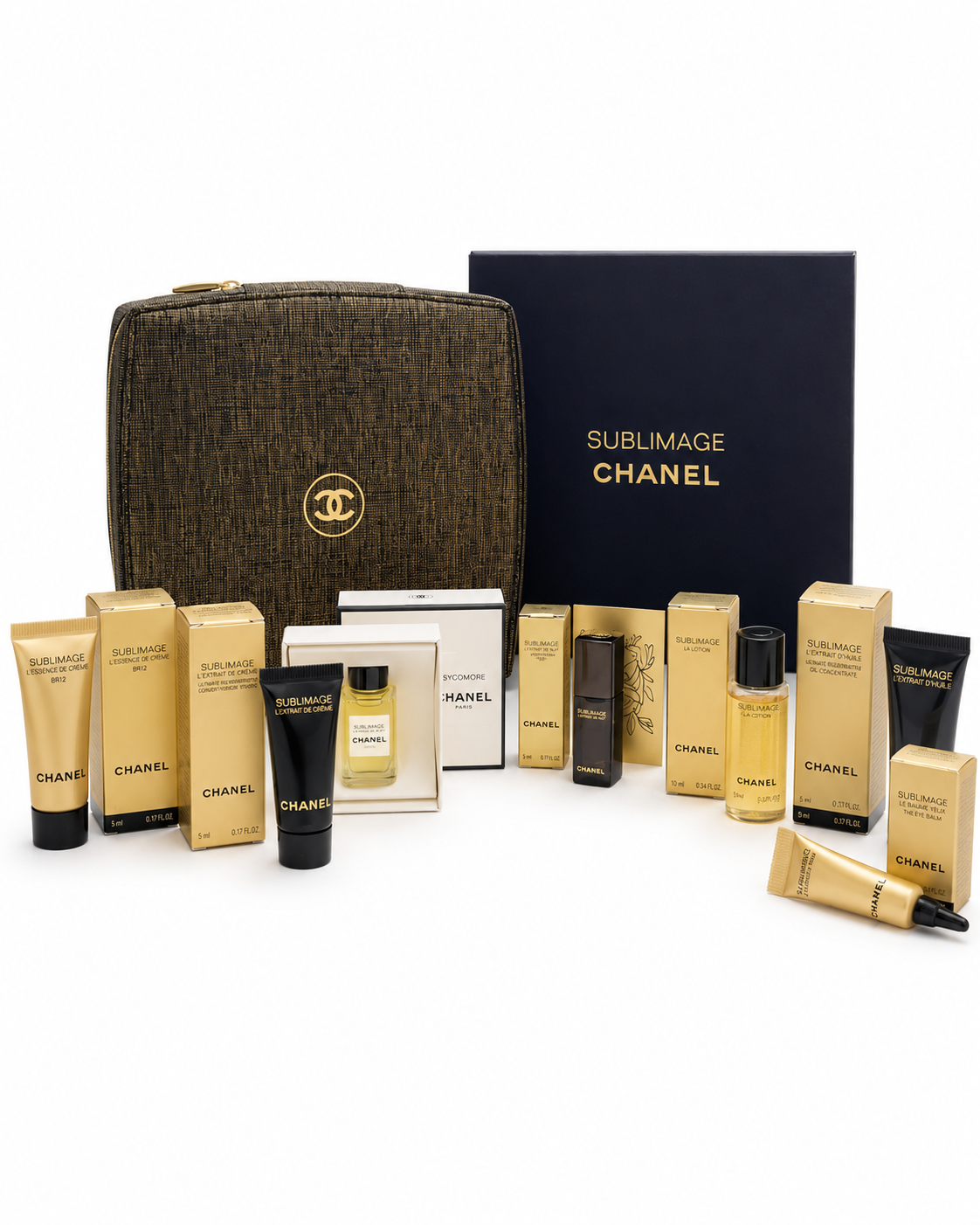 IMG-7341 CHANEL SKINCARE SET SUBLIMAGE KIT WITH A SQUARE BAG AND 7 MINI PIECES