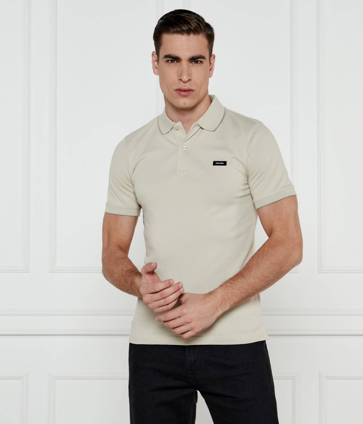 Calvin Klein - Beige Polo Slim Fit Stretch Pique