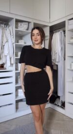 Meli French Terry Cut-Out Black Dress - Image 