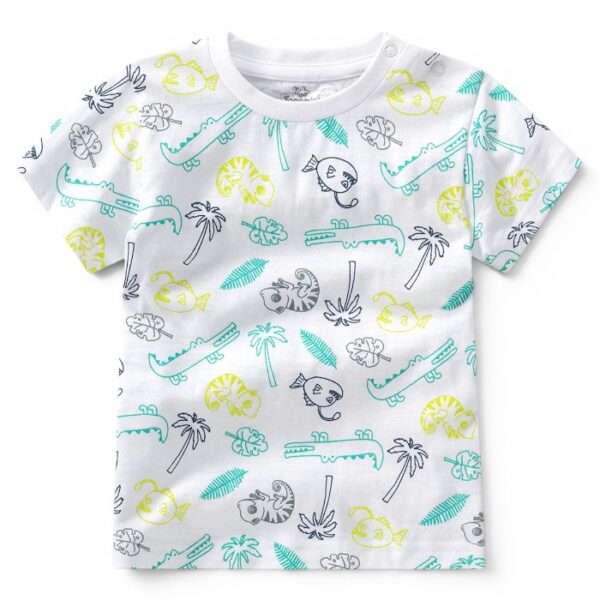 Topomini White Safari and Crocodile Print Summer T-Shirt