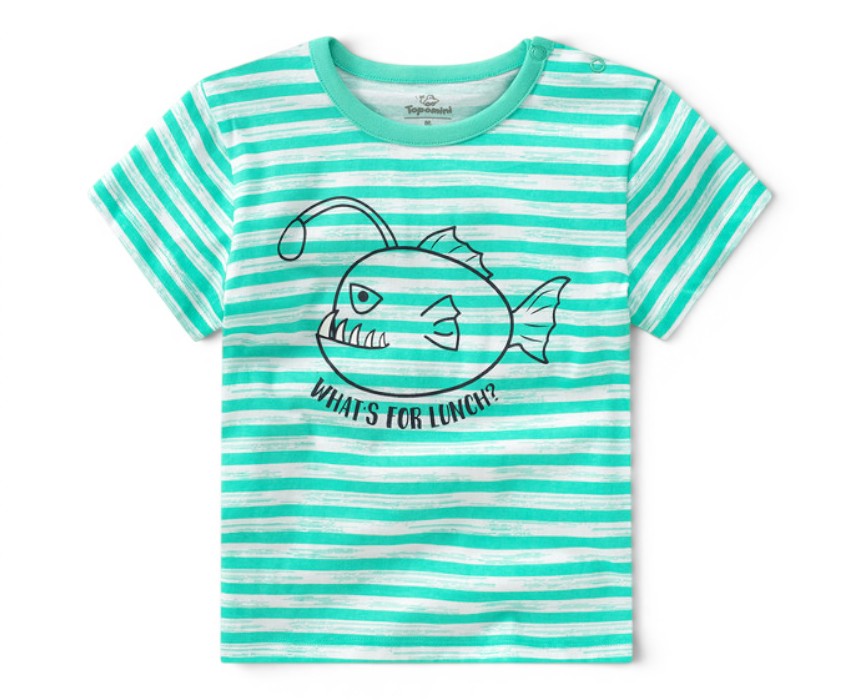 IMG_6982 Topomini Mint Striped Fish Summer T-Shirt - Image 1