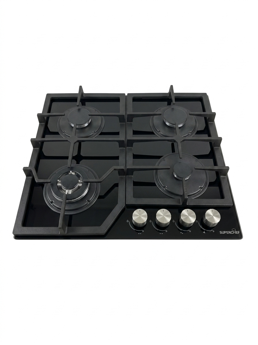 IMG_7224 SuperChef Hob 60cm 4 Gas Burners Cast Iron Glass | DH-60 4G GLASS