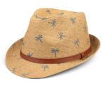 Palm Print Straw Fedora Kids Summer Hat - Image 