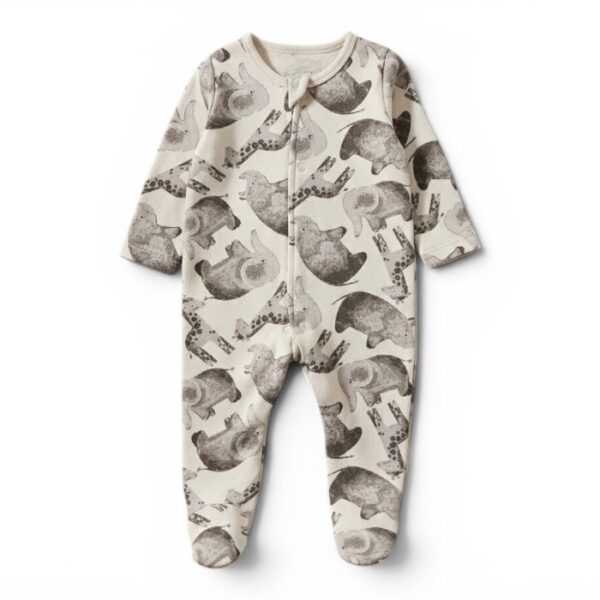 Organic Cotton Elephant Print Baby Sleepsuit
