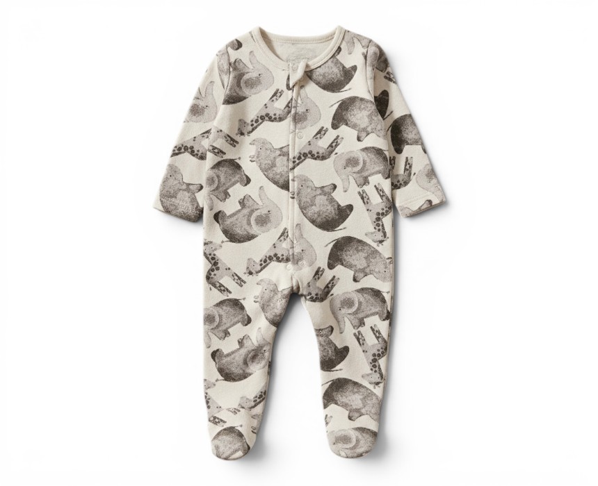 IMG_9048 Organic Cotton Elephant Print Baby Sleepsuit - Image 1
