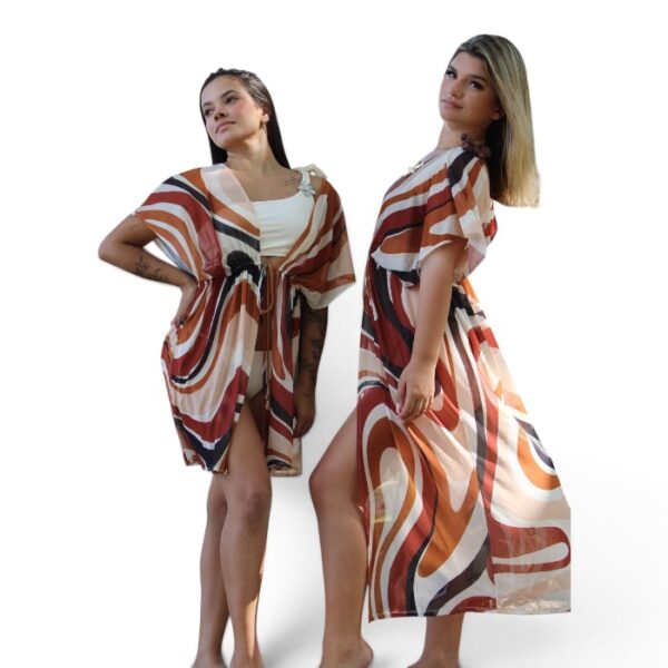 Long Cover-Up Kimono, Beige Brown