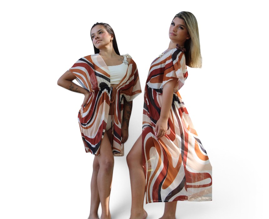 Kimono-1.jpg Long Cover-Up Kimono, Beige Brown - Image 1