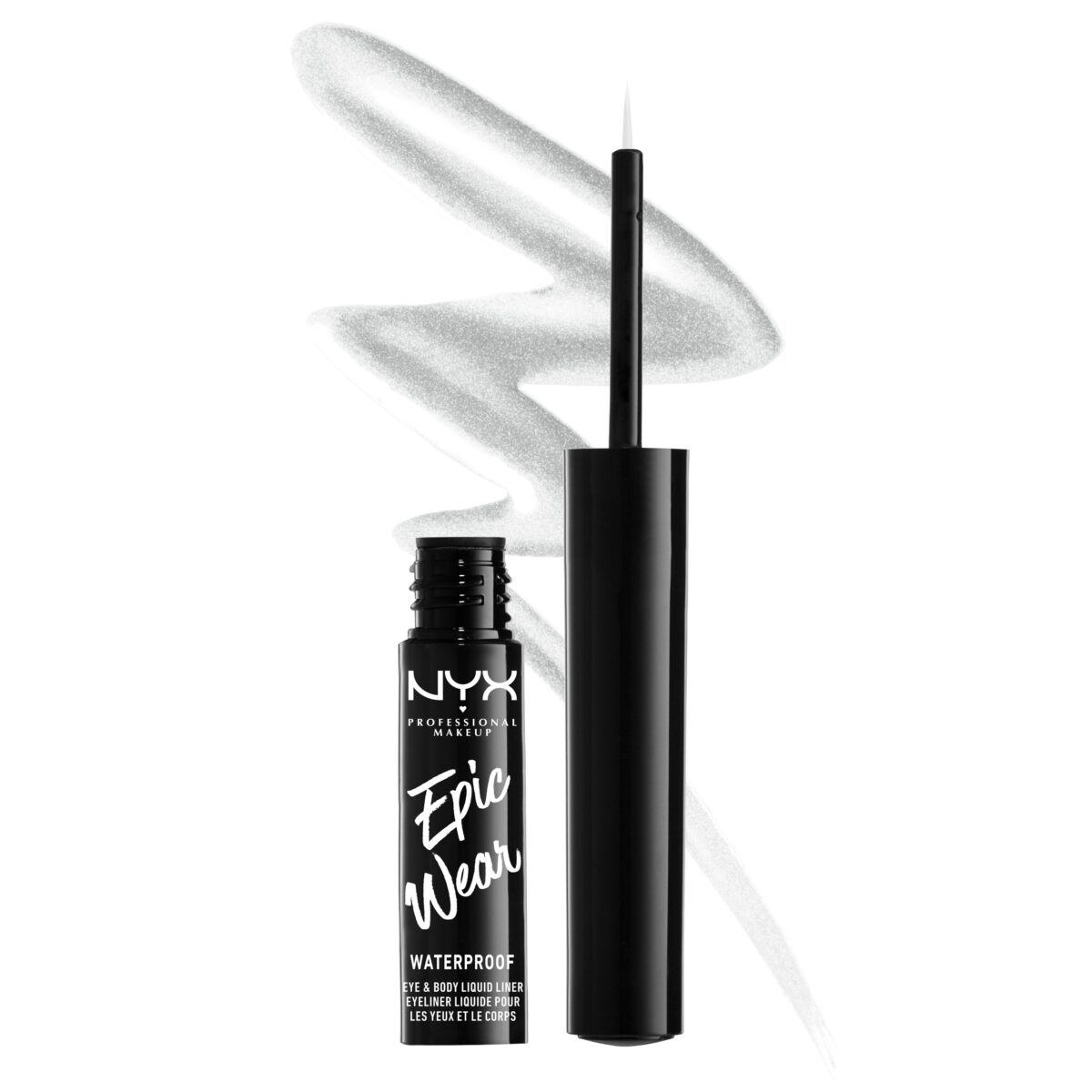 NYX-PMU-Makeup-Eyes-Eyeliner-EPIC-WEAR-METALLIC-EYE-AND-BODY-LIQUID-EYELINER-EWMLL03-SILVER-METALLIC-000-0800897103408-OpenSwatch_f869909a-8cff-4cce-b6d9-e73abee7cf68 NYX Epic Wear Metallic Waterproof Liquid Liner
