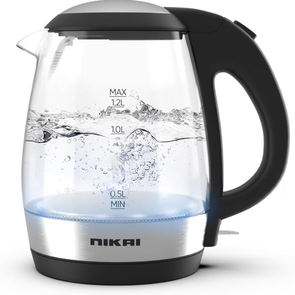 Nikai Compact Cordless Electric Glass Kettle, 1.2L, 2200W