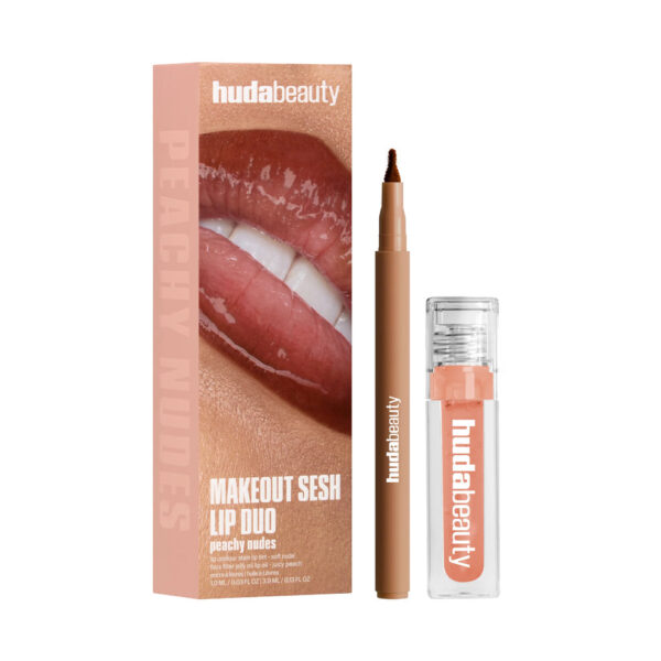 HUDA BEAUTY MAKEOUT SESH LIP DUO KIT (SOFT NUDE + JELLY OIL JUICY PEACH)