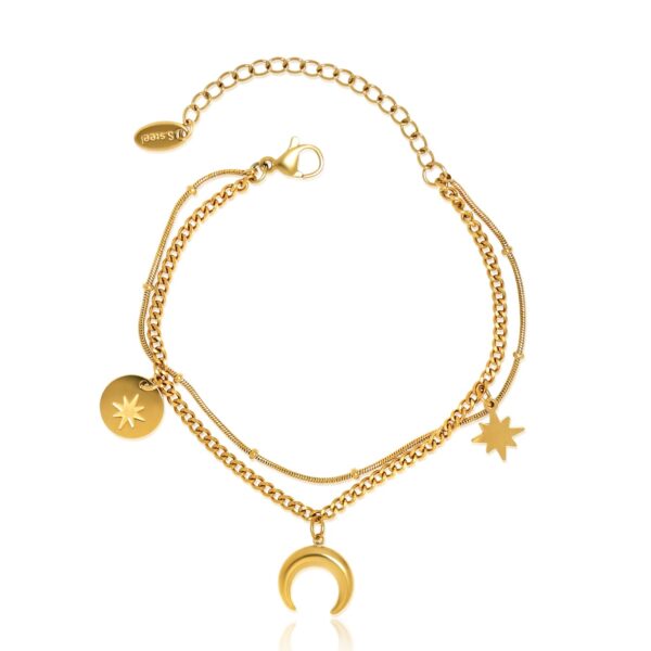 Celestial Moon and Stars Charms Double Layer Bracelet