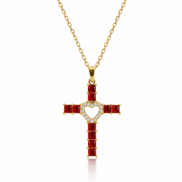 Shining Heart Red Cross Necklace