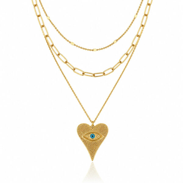 Protection Eye Heart 3 Layers Necklace