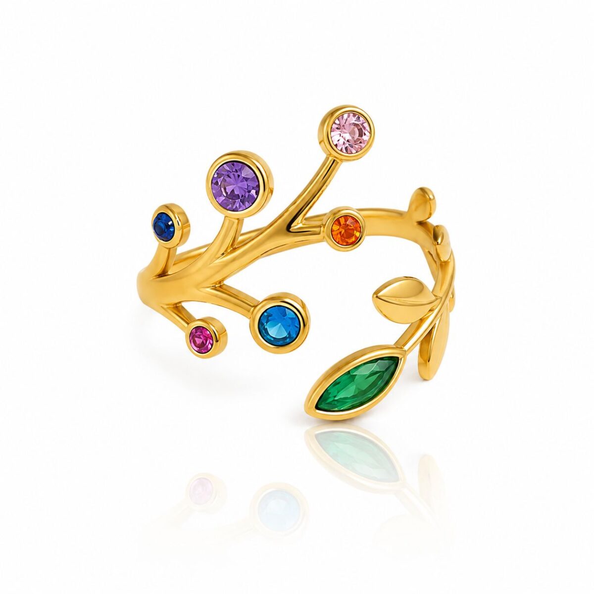 Blooming Colorful Leaf Adjustable Ring