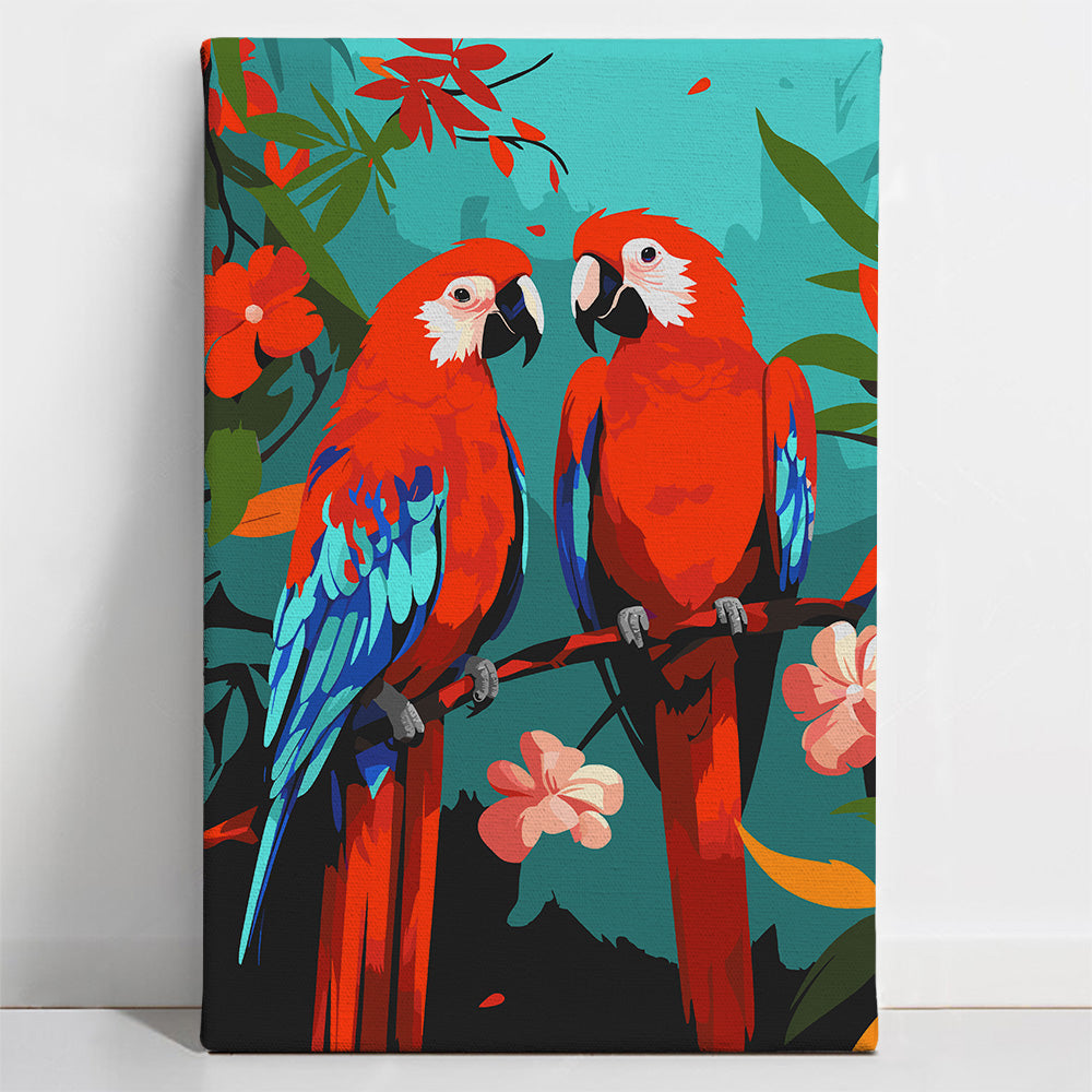 Painted_Bird1 Red Parrots Harmony - Paint By Numbers Kit