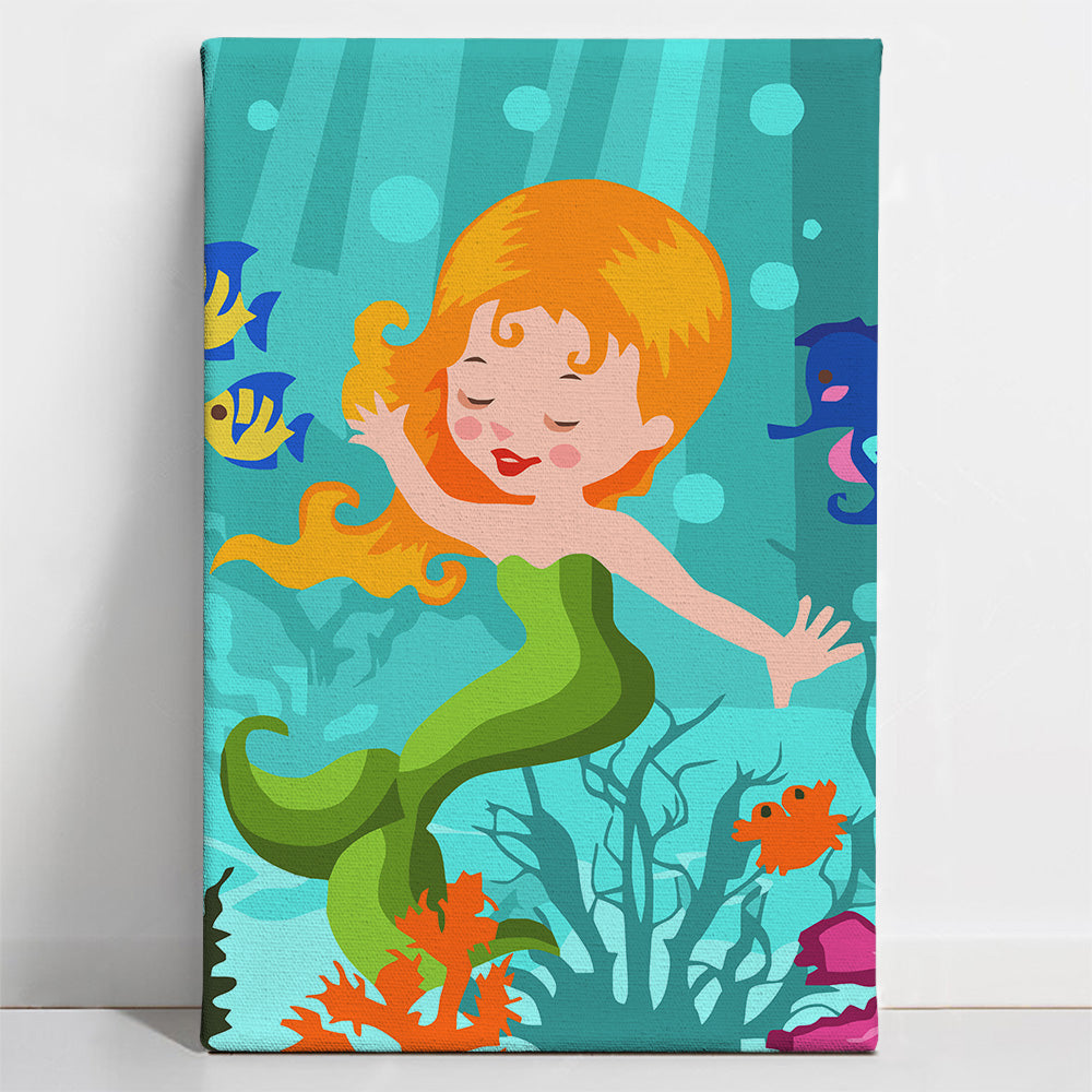 Painted_Mermaid-60x40-1 Cute Mermaid - Kids Paint By Numbers Kit