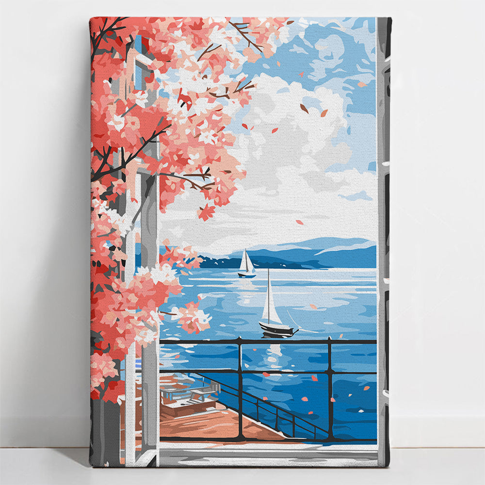 Painted_Nature3 Lakeside Window Panorama - Paint By Numbers Kit