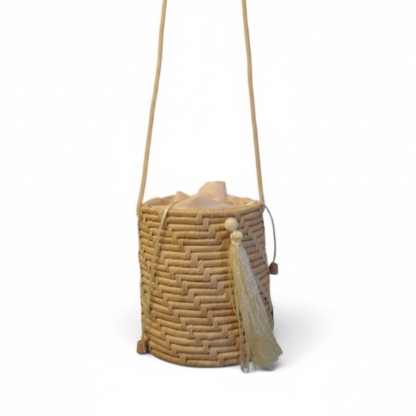 Round Straw Bag, Nude