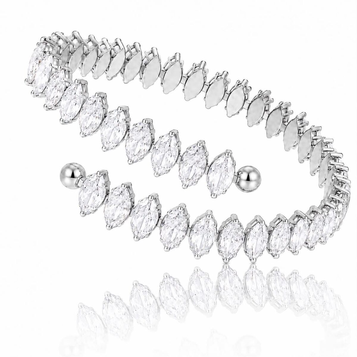 S-B-063-WHT-X-X Shiny Luxurious Double Layer Elastic Tennis Bracelet White