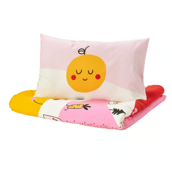 IKEA GRÖNFINK Duvet cover 1 pillowcase for cot, multicolour/striped, 110x125/35x55 cm