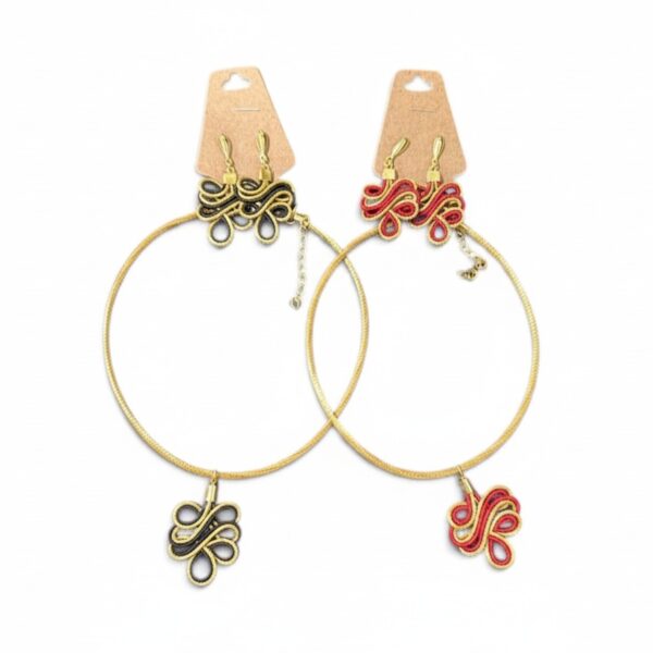 Necklace and Earrings Set, Black or Red
