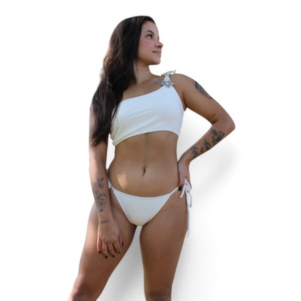 One-Sleeve Bikini with Side Knots, Black Brown White