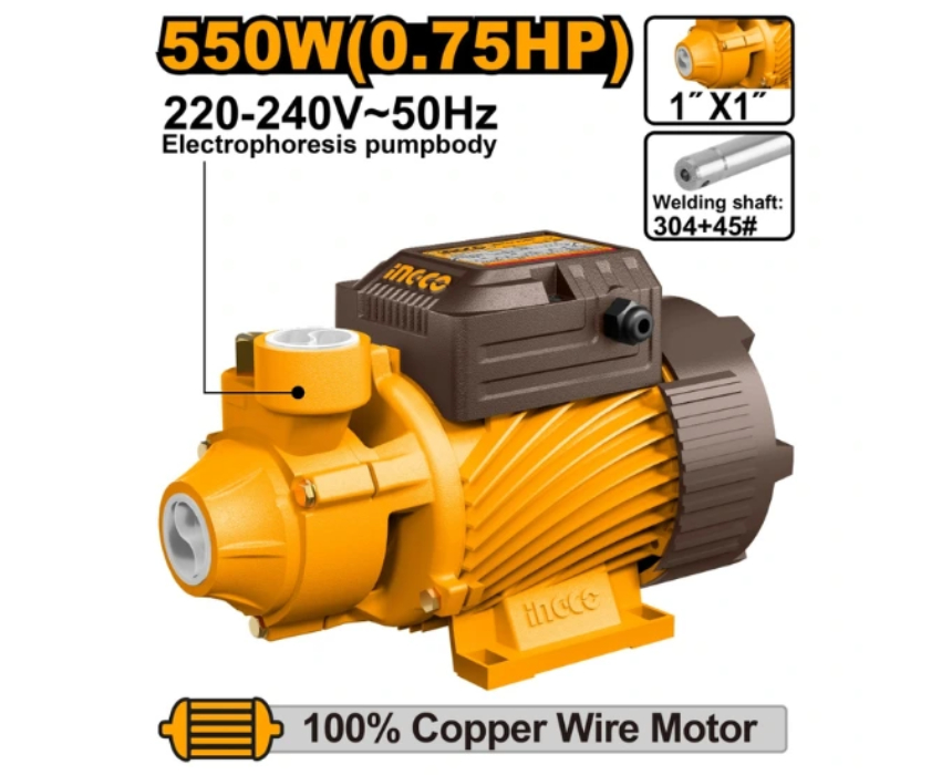 Untitled Project Peripheral Water Pump 550W 0.75HP with Brass Impeller INGCO - Image 1