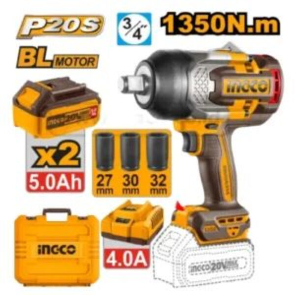 20V 1350Nm Impact Wrench Kit