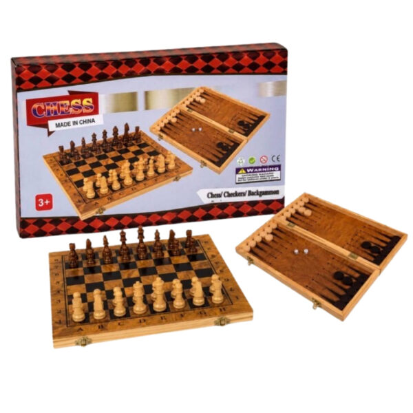 3-in-1 Wooden Chess & Board Game Set